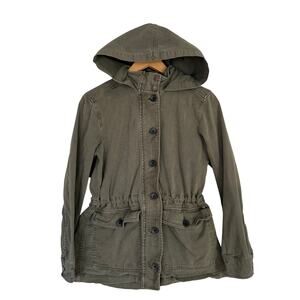 Lucky Brand Jacket Green Tie Waist Hooded Women's Size S Utility Military Style
